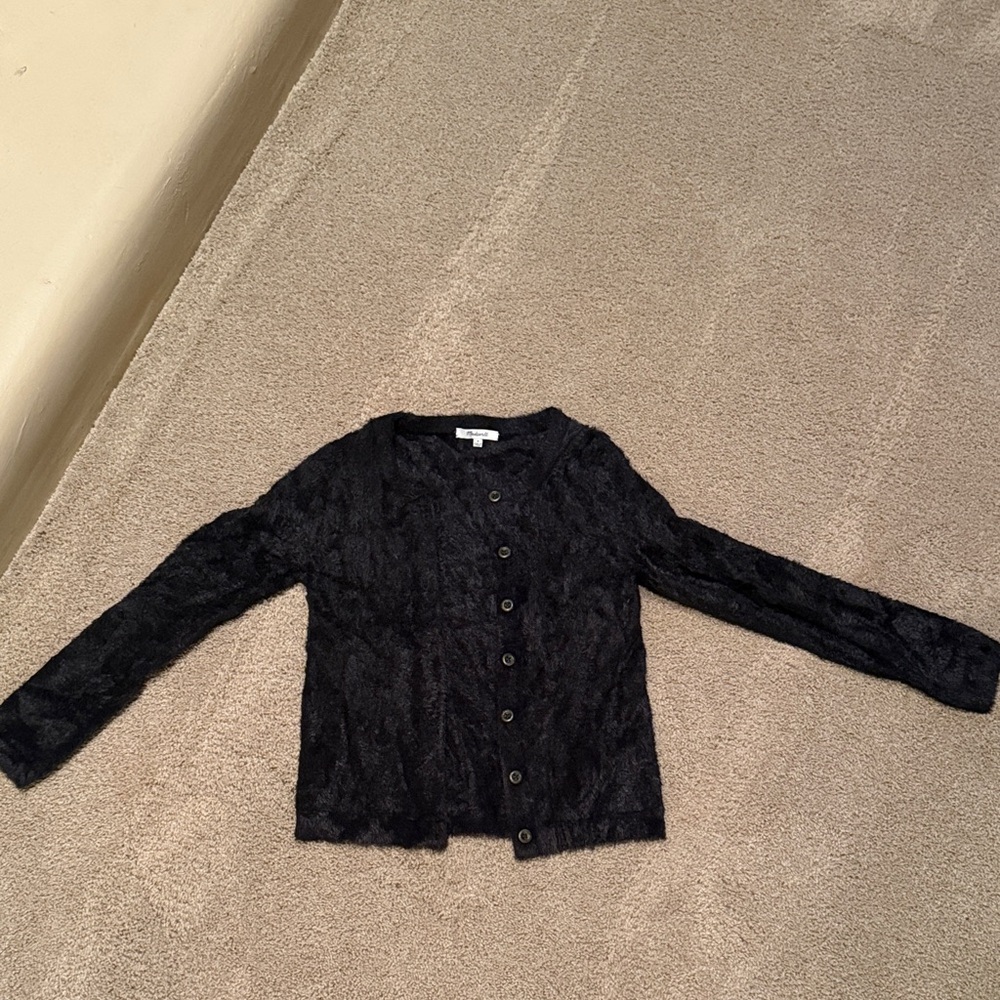 Black Furry Button-Up Cardigan